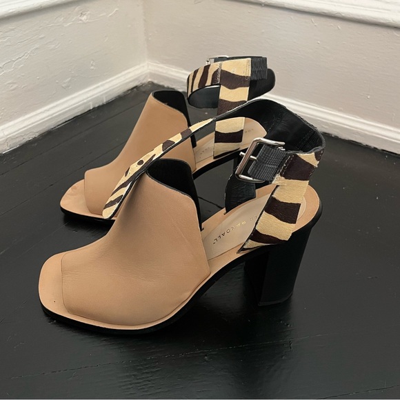 Loeffler Randall Maisy Sandals | Tan Leather & Striped Calf Hair Heels | US 10 - Picture 2 of 8